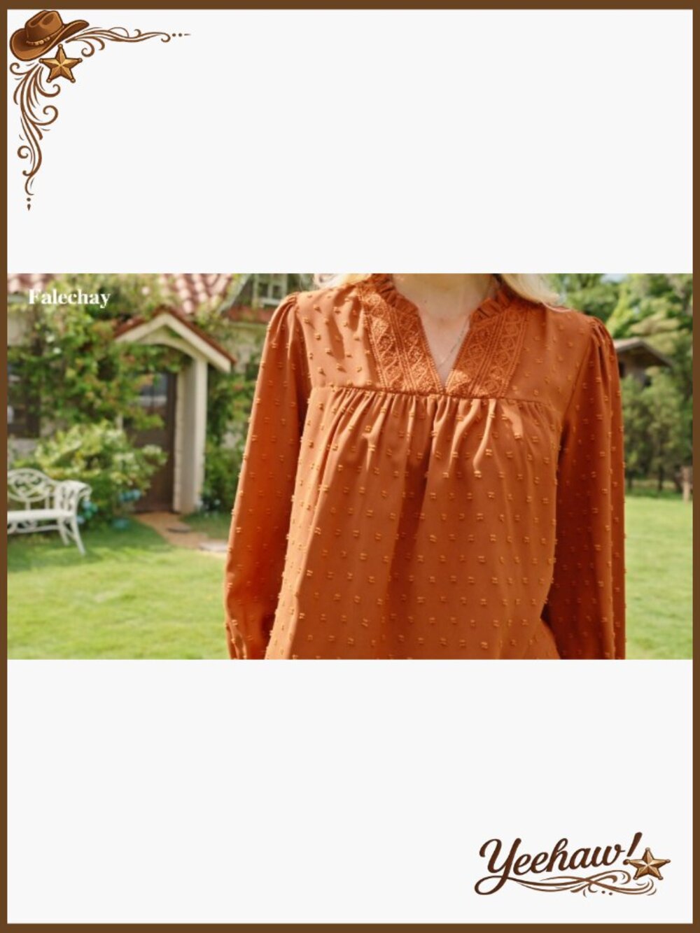 Women's V Neck Lace Boho Long Sleeve Swiss Dot Blouse Tunic Top - Picture 7 of 7